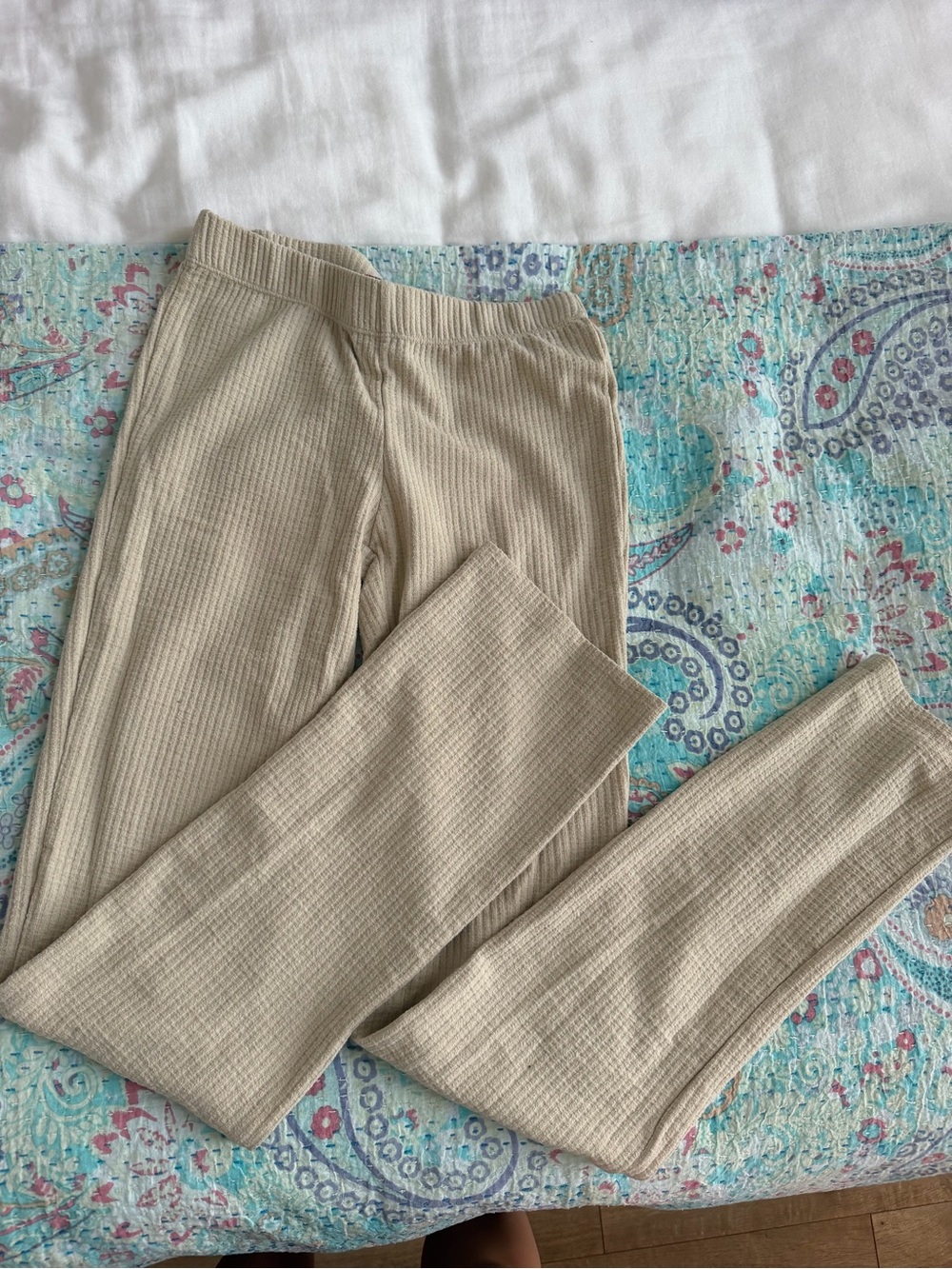 Urban Outfitters Beige Ribbed High-Waist Leggings